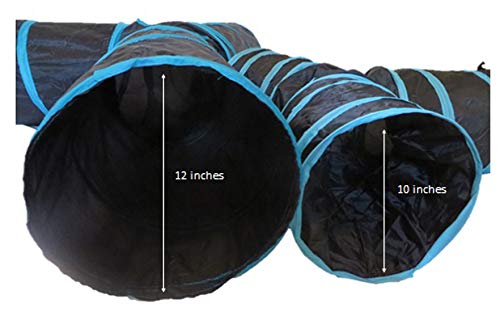 Premium 3 Way Cat Tunnel. Extra Large 12 Inch Diameter and Extra Long. A Big Collapsible Play Toy. Wide Pet Tunnel Tube for Other Pets Too! - color: Black/Blue