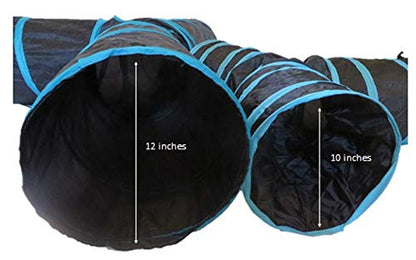 Premium 3 Way Cat Tunnel. Extra Large 12 Inch Diameter and Extra Long. A Big Collapsible Play Toy. Wide Pet Tunnel Tube for Other Pets Too! - color: Black/Blue