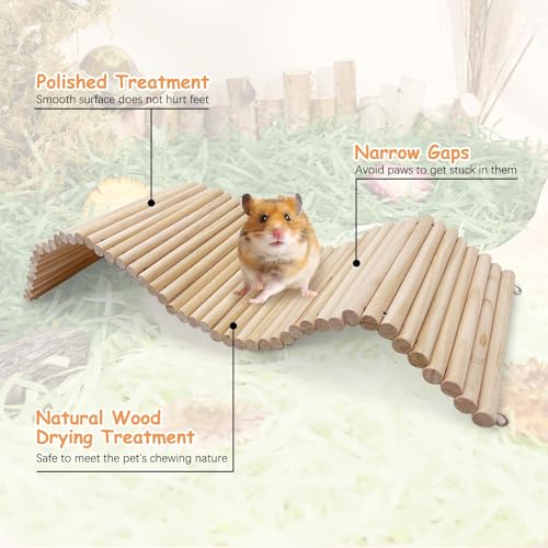 Hamiledyi Large Wooden Bridge Hamster Ladder House for Small Animals, Tunnel, Ladder, Chew Toys for Hamster Bunny Guinea Pigs Rats Chinchilla (26.4"7.9") - size: L