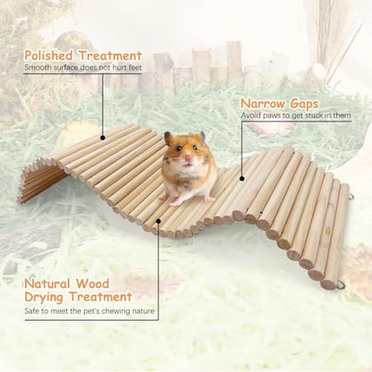 Hamiledyi Large Wooden Bridge Hamster Ladder House for Small Animals, Tunnel, Ladder, Chew Toys for Hamster Bunny Guinea Pigs Rats Chinchilla (26.4"7.9") - size: L