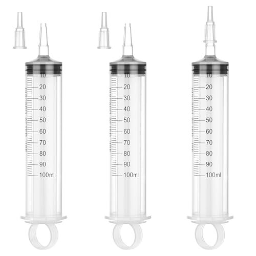 100mL Plastic Syringe for Liquid - 3 Pack Large Syringes with Adapter for Scientific Labs, Feeding, Oil Filling, Individually Wrapped - style: 100mL