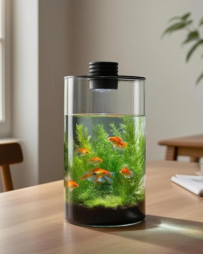 Desktop Glass Terrarium with Grow Light (9.8" H x 5.9" D) - for Succulents, Moss, Mini Gardens, Betta Fish Tanks, Mushroom Cultivation | Indoor Plant Growth | Office/Home Decor | Plant Lover Gifts - size: 9.8”
