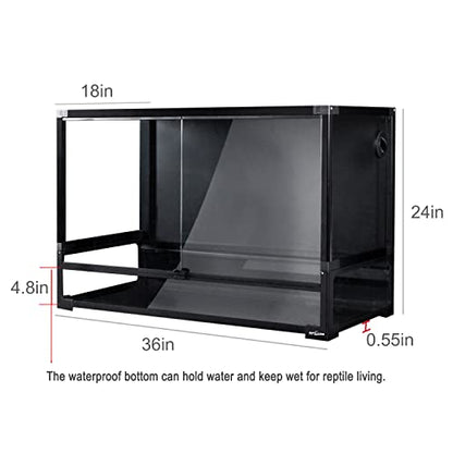 REPTI ZOO Collapsible 60 Gallon 36" Wide Reptile Tank, Tempered Glass Large Reptile Terrarium 36"x18"x24", Black PVC Back, Front & Top Ventilation & Anti Escape Lid, Easy Folding - size: 36"W X 18"D X 24"H (60 Gallon)