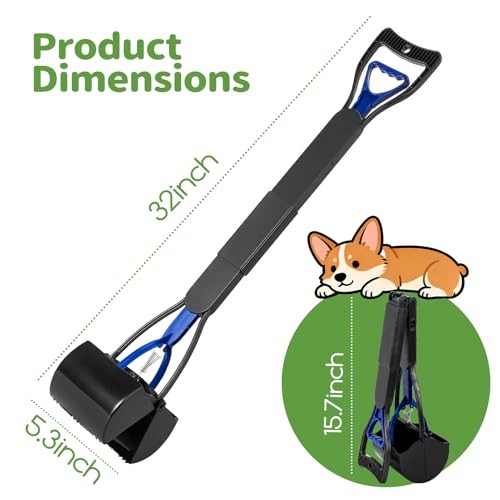 32" Long Handle Dog Pooper Scooper with Bag Attachment for Large/Small Dogs | Long Handle,Foldable,Easy to Clean,No Need to Bend Over, Suit for All Surface