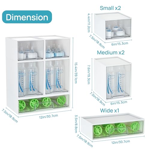 Vtopmart Stackable Storage Drawers Set of 5, Plastic Organizer Bins for Baby Bottle, Beauty Supplies Storage, Ideal for Kichen Countertop, Vanity, Bathroom, Cabinet, Pantry Organization,White - style: White-2 Small+2 High+1 Wide