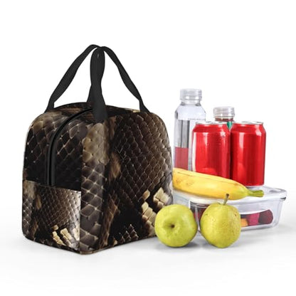Insulated Lunch Bag Snake Skin Lunch Box for Women Men Reusable Leakproof Lunch Cooler Bag for Office Picnic - color: Snake Skin