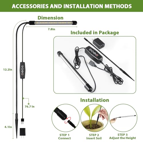 Grow Light 2 Pack, 6000K Full Spectrum Gooseneck Growing Lamp for Indoor Bonsai Pot Succulents Micro Greens Mini Plants, Dimmable & Auto Timer 4 8 12H - size: 30W