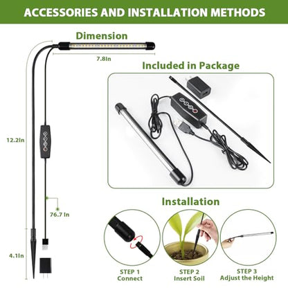 Grow Light 2 Pack, 6000K Full Spectrum Gooseneck Growing Lamp for Indoor Bonsai Pot Succulents Micro Greens Mini Plants, Dimmable & Auto Timer 4 8 12H - size: 30W