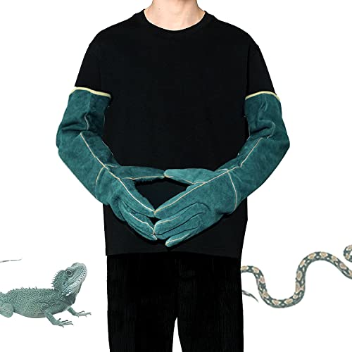 23inch Animal Handling Gloves,Animal Control Gloves Bite | Resistant Snake Proof Cowhide Reinforced Leather Protection Dog Training Glove for Cats Scratch Reptiles Birds Falcon - color: Green（23.62"）