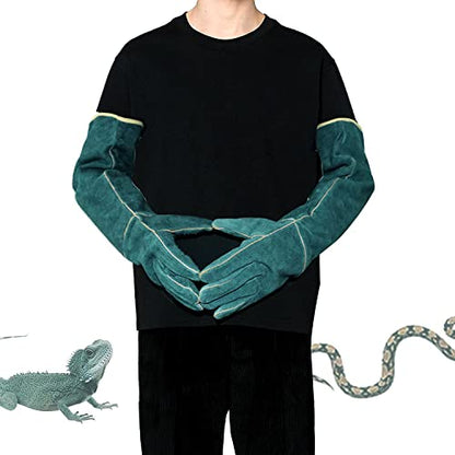 23inch Animal Handling Gloves,Animal Control Gloves Bite | Resistant Snake Proof Cowhide Reinforced Leather Protection Dog Training Glove for Cats Scratch Reptiles Birds Falcon - color: Green（23.62"）