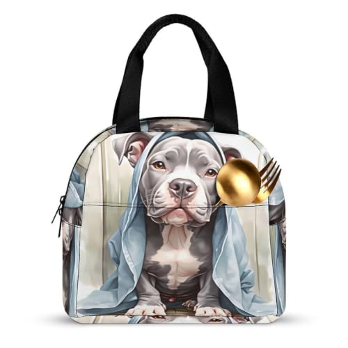 Funny Pit Bull Dog Lunch Bag for Women Men | Insulated Lunch Box Leakproof Food Meal Containers Reusable Foldable 6L Capacity Lunch Tote Bags for Work Picnic Travel - color: style-7