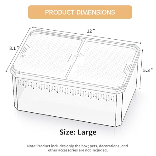 12" Clear Magnetic Door Reptile Terrarium for Gecko & Frog White | Clear acrylic magnetic door; top grid vents for airflow. Non-stick, wipe-clean surface. Fits geckos, insects & crabs - color: White, size: 12x8.1x5.3 Inch