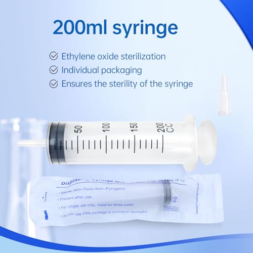 200cc Plastic Syringe - Large Syringe for Liquid with 40" Tubing, Syringes for Liquid, 4 Pack - size: 200ml