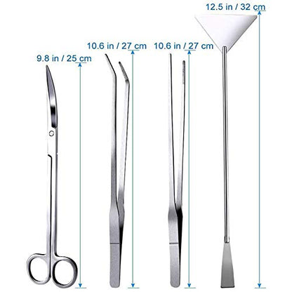 Aquarium Aquascaping Tool, Long Tweezers Scissors Spatula, 4 in 1 Stainless Steel Aquatic Plants Set for Fish Starter Kits, Aquariums Tank and Terrarium - color: Sliver