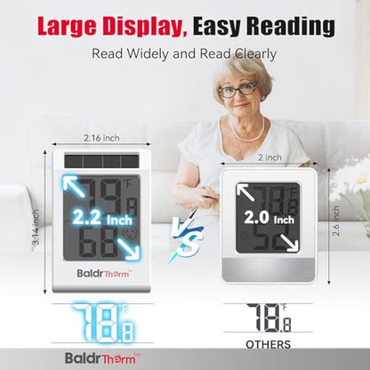 Digital Thermometer Humidity Gauge Meter | Solar-Powered 2.2" Indoor Temperature Humidity Monitor for Baby Rooms, Home, Office, and Wine Cellars, White, 1Pack - color: White 1pack