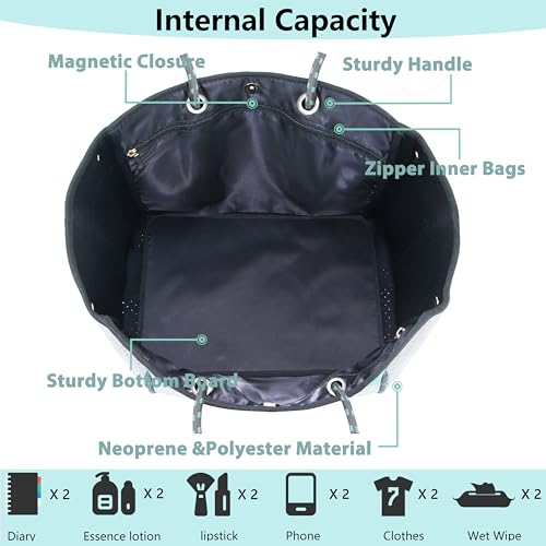 Hibala Neoprene Multipurpose Beach Bag,Gym/Travel/Pool Bag,Tote For Women&Men - color: Green Stripe