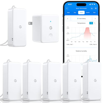 GoveeLife 2.0 WiFi Hygrometer Thermometer with Gateway, Mini Sensor 6-Pack | Temperature and humidity monitor with APP alert, 2yr data & battery, indoor for wine cellar/bedroom/basement, 2.4G Wi-Fi only - style: BT Gateway + 6 Sensor
