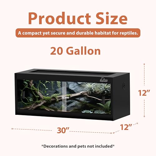 20 Gallon PVC Reptile Enclosure, RepWild 30"x12"x12" Terrarium/Tank with Heavy-Duty Screen Top, Glass Sliding Doors & Lock for Bearded Dragons, Ball Python, Geckos, Lizards - size: 30"W x 12"D x 12"H