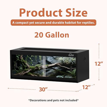 20 Gallon PVC Reptile Enclosure, RepWild 30"x12"x12" Terrarium/Tank with Heavy-Duty Screen Top, Glass Sliding Doors & Lock for Bearded Dragons, Ball Python, Geckos, Lizards - size: 30"W x 12"D x 12"H