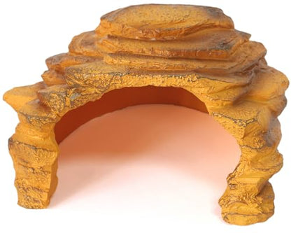 Reptile Rock Hide Cave Hiding Place,Rock Basking Platform,Terrarium & Aquarium Decor,Reptile hideout,Great for Lizards,Snakes,Turtles,Geckos,Frogs,Amphibians,Small Animals - Lagrge Size(Yellow-Orange) - style: StyleA-Yellow(Large Size)