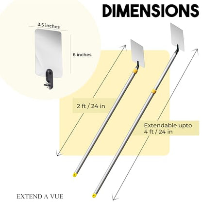 Inspection Mirror Telescoping Pole, Lightweight & Durable, 2 ft - 4 ft Pole, 3.5 x 6 inch Acrylic Mirror - size: 3.5 x 6 inch Acrylic Mirror, style: 2 ft - 4 ft Pole
