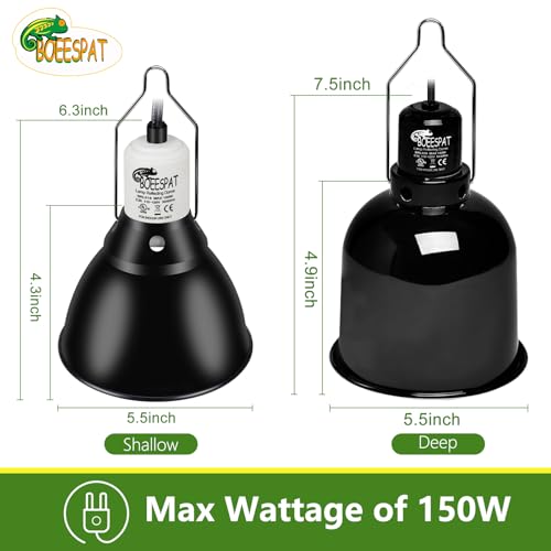Reptile Light Fixture 5.5 inch Deep Dome with Switch, Optical Reflecting Cover for UVB/UVA Basking Bulbs & Ceramic Heat Emitters - style: Deep Dome (Max 150W)