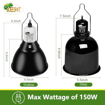 Reptile Light Fixture 5.5 inch Deep Dome with Switch, Optical Reflecting Cover for UVB/UVA Basking Bulbs & Ceramic Heat Emitters - style: Deep Dome (Max 150W)