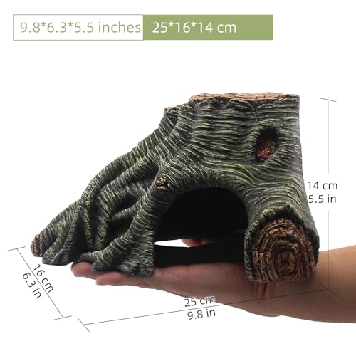 Reptile Hideouts Cave Habitat Decor, Hollow Tree Climing Ramp Basking Platform for Reptiles, Amphibians, Fish Tanks and Leopard Gecko, Snake, Lizard