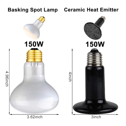 Dual Reptile Light Fixture Reptile Heat Lamp Fixture | 150W Intense Basking Bulb & Ceramic Heat Emitter, Double Dome Heat Lamp, For Lizard, Gecko, Bearded Dragon, Tortoise, Snake - style: 15inch with 150W Basking Bulb&Ceramic Heat Emitter