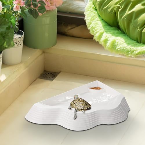 Reptile Pool Anti-Slip Tortoise Water Bowl with Ramp | Reptile Soaking Tray Bath Pool Basins for Gecko Snake Bearded Dragon