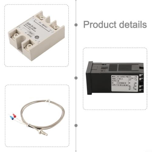 REX-C100 PID Temperature Controller Kit With SSR-25DA Relay And 1M K-Type Thermocouple, Digital Display Thermostat For Industrial Automation, AC250V 3A