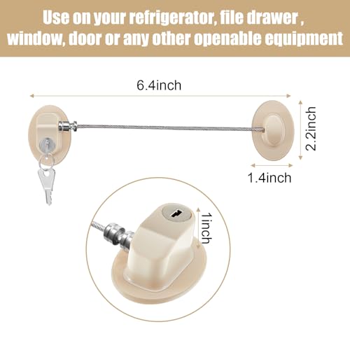 Hotop 4 Pack Cabinet Locks with Keys Refrigerator Fridge Locks Replacement with Steel Wire Self Adhesive Child and Baby Proofing Safety for File Drawers Deep Freezer Doors Latch(Light Brown) - color: Light Brown