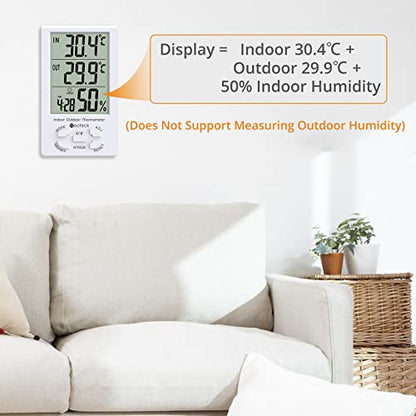 Neoteck 2in1 Thermometer Hygrometer with Clock LCD Display 1.5m Sensor Wire | ± 1°/5% High Accuracy Digital Humidity Temperature Meter with Clock for Indoor Outdoor Air Quality Condition Monitoring