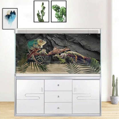 Stone Aquarium Background, Underwater Black Rock Fish Tank Background Rocky Terrarium Background, Polyester Background with 6 EVA Double-Sided Tapes 36x18 inches/90x45 - color: Stone, size: 36"L x 18"W