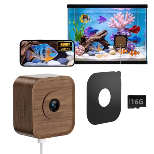 5MP Aquarium & Terrarium & Fish Tank Camera, Time Lapse WiFi Reptile Camera | 120° Anti-Glare Wide Angle Lens, Walnut Wood Case, Motion Detection, Video Playback, Easy Magnetic Mount for Pet Monitoring