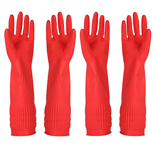 Rubber Cleaning Gloves Kitchen Dishwashing Glove 2-Pairs And Cleaning Cloth 2-Pack,Waterproof Reuseable.(Large) - size: Large