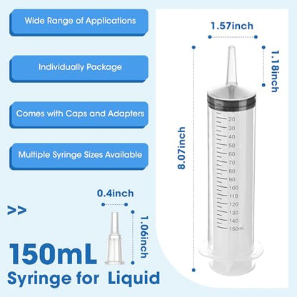 150mL Plastic Syringe for Liquid - 3 Pack Large Syringes with Adapter | Individually Wrapped for Scientific Labs, Feeding, Oil Filling - style: 150mL