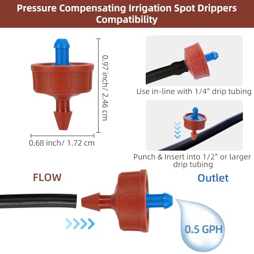 60PCS 0.5 GPH Pressure Compensating Drip Irrigation Spot Watering Drippers/Emitters, Self-Cleaning Constant Flow Drip Irrigation Emitters Heads Irrigation Drippers Parts for Drip Irrigation System - color: 60PCS, size: 0.5 GPH