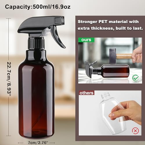 12oz/350ml Plastic Spray Bottles 1 Pack, Adjustable Mist/Stream | Refillable heavy duty spray containers for plants, cooking, hair care and household cleaning - color: 16.9oz-Brown
