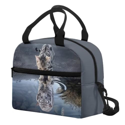 Cat Tiger Insulated Lunch Bag for Girls Boys 4-6 8-10 12-14 Crossbody Lunch Box Tote Lunchbag Purse Leakproof Cooler Bag Meal Bento Bags for Men Women Office Work School - color: Cat Tiger