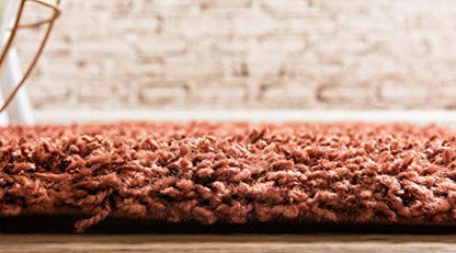 Unique Loom Solid Shag Collection Area Rug (2' 6" x 13' 1" Runner, Terracotta) - color: Terracotta, size: 2'6" x 13'1" (Runner)