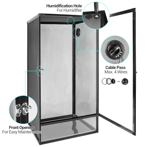 REPTI ZOO 18" x 18" x 36" Reptile Tank, Deluxe Foldable Screen Cage, 50 Gallon Vertical Terrarium with Fogger & Cable Pass, Tall Enclosure for Chameleon, Tree Frog, Crested Gecko, Arboreal Reptiles - size: 18" X 18" X 36"