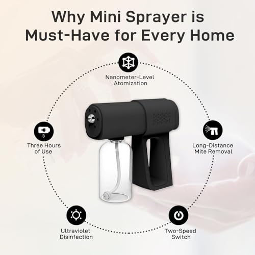 Professional Fogger Machine, 380ml Wireless Nano Sprayer Gun | Rechargeable ULV Atomizer with Blue Light for Touchless Cleaning - color: Black