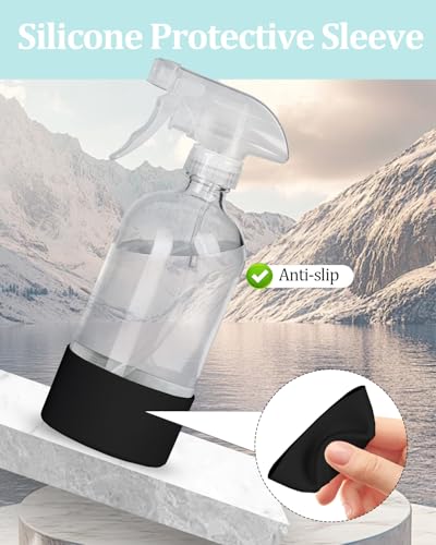 2 Pack 360° Glass Spray Bottles with Silicone Sleeve Black | 360° Inverted Spray Nozzle, Gravity Ball Designed for Cleaning Crack & Crevice, Leak-proof and Pressure-Resistant Design - color: Black