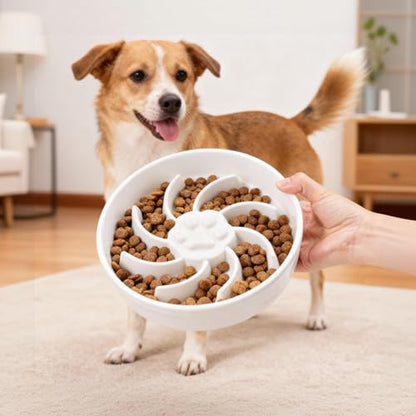 Ceramic Slow Feeder Dog Bowl, 3 Cup Dog Food or 25oz Water, Slow Eating Bowl for Middle Breed, Maze Puzzle Feeder for Fast Eaters, Anti-Choking Stop Bloat, Non-Slip BPA Free (White) - color: White