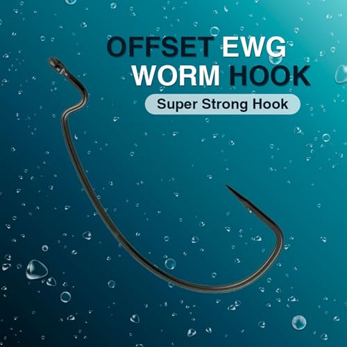 Reaction Tackle Offset EWG Worm Hooks - Super Strong Wide Gap Texas Rig Hooks for Soft Plastic Baits - High Carbon Steel Bass Fishing Hooks (25-Pack) - size: #1