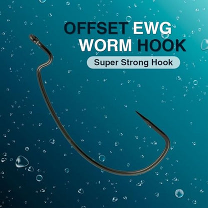 Reaction Tackle Offset EWG Worm Hooks - Super Strong Wide Gap Texas Rig Hooks for Soft Plastic Baits - High Carbon Steel Bass Fishing Hooks (25-Pack) - size: #1