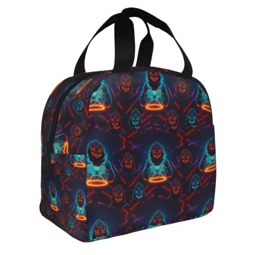 Adult Video Games Print Insulated Lunch Tote Portable | Video Games Player Art, Waterproof Reusable Thermal Bag, Side Pocket for Daily Outdoor Use - color: Pattern (863)