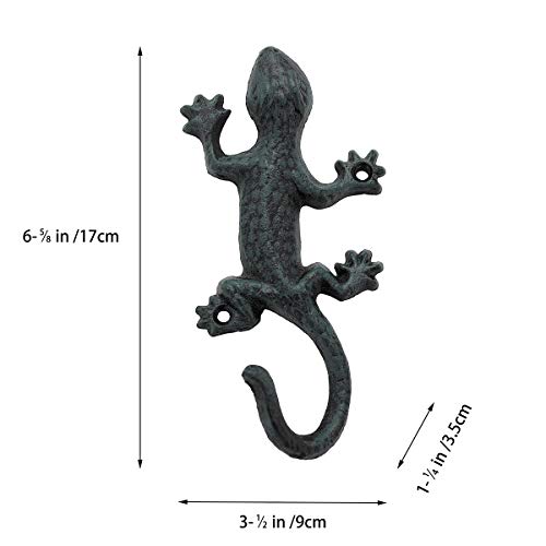 Gecko Wall Hooks for Hanging, Rustic Iron Coat Hooks Wall Mounted Towel Hooks,Heavy Duty Key Holder for Decor - 3Pcs