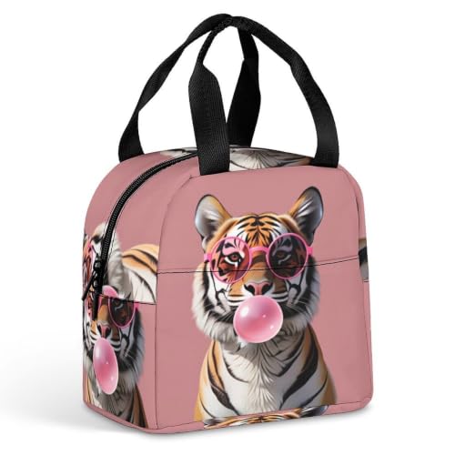 Funny Pink Bubble Gum Tiger Lunch Bag for Women Men | Insulated Lunch Box Leakproof Food Meal Containers Reusable Foldable 6L Capacity Lunch Tote Bags for Work Picnic Travel - color: Style 5